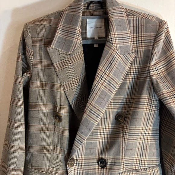 AVEC LES FILLES Sz XS Trench Coat Mixed Plaid Patternn Double Breasted Lined - Picture 5 of 14